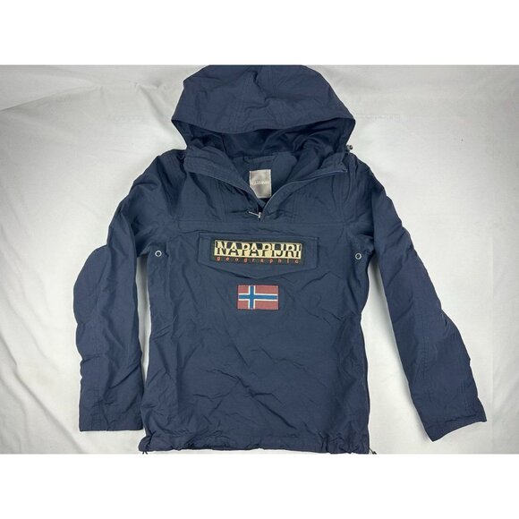 Napapijri Rainforest Geographic Taped Seams Hooded Anorak Jacket Blue Womens XS - Picture 1 of 9
